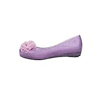 mini melissa Ultragirl Springtime Ballet Flats for Girls - Comfortable & Cute Peep Toe Jelly Flat Shoes with Flower Bows, Jelly Shoes for Kids, Glitter Lilac, 2