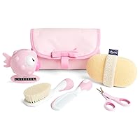 Chicco My First Beauty Set 5-in-1, Chicco Hygiene Set for Newborns, Children's Hygiene Products, Comb, Brush, Nail Scissors, Thermometer and Bath Sponge, Baby Accessories 0 Months, Pink
