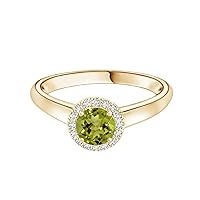 925 Sterling Silver 6MM Round Green Peridot Gemstone Solitaire Accents Wedding Ring