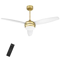 YOUKAIN Modern Ceiling Fan, 52 Inch Gold Ceiling Fan with Light and Remote Control, LED Ceiling Fan with 3 White Blades for Living room, Bedroom, Bathroom, 52-YJ273-WH