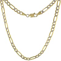 Solid 14k 2-tone Gold Pave Diamond cut 4mm Figaro Chain Necklaces & Bracelets for Women & Men Lobster Clasp 8-26 inch