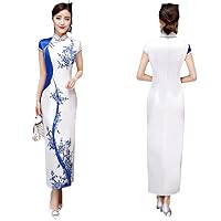 Silk Qipao Long Lace Trim Large Size Temperament Chinese Style Slim Green Maxi Party Dresses for Women
