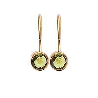 Handmade Round Shape Hoop Earring | Peridot Gemstone Bezel Set Earring | Gold Plated Earring Pairs | Minimalist Drop Earring Gift For Her Jewelry | 1795)9