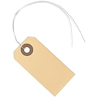 String Tags with Wire Attached- #1, 2 3/4” x 1 3/8”, Box of 500 Blank Shipping Tags with Wire and Reinforced Hole, Wired Labeling Tags