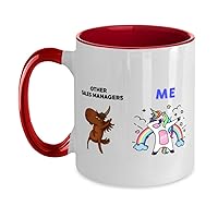 Funny Sales manager, Sales manager Unicorn, Sales manager Two Tone Red and White Coffee Mug 11OZ.