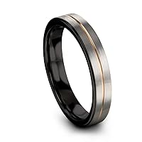 Tungsten Wedding Band Ring 4mm for Men Women 18k Rose Yellow Gold Plated Flat Cut Center Line Black Grey Brushed Polished