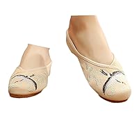 Crane Embroidered Women Canvas Slippers Flat Slides Mules For Ladies Chinese Embroidery Shoes