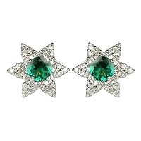 2.00CT Round Cut Created Emerald Women's Beautiful Star Shape Stud Earring 14k White Gold Over