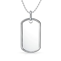 Personalized Traditional Mens Medium, Large X-large Army Identification Military Dog Tag Pendant Necklace For Men Teens .925 Sterling Silver Long Bead Ball Chain18,20 24 Inch Customizable