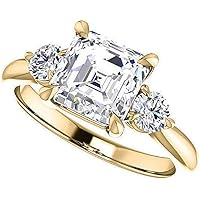 14K Solid Yellow Gold Handmade Engagement Rings 3 CT Asscher Cut Moissanite Diamond Solitaire Wedding/Bridal Rings for Women/Her Propose Rings Set