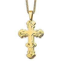 39.5mm Chisel Stainless Steel Polished Yellow Ip Plated Religious Faith Cross Pendant a Curb 24 Inch Curb Chain Necklace 24 Inch Jewelry for Women