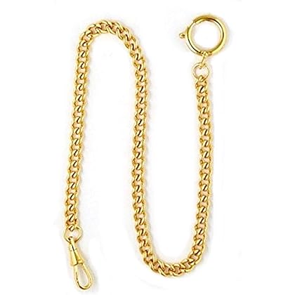 Dueber Yellow Gold Plated Stainless Steel Pocket Watch Chain with Spring Ring