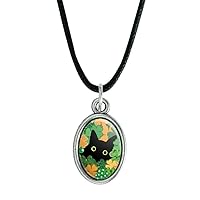 GRAPHICS & MORE St. Patrick's Day Black Cat Shamrock Antiqued Oval Charm Pendant with Black Satin Cord
