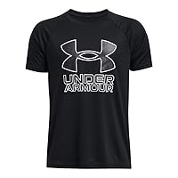Under Armour Boys Tech Big Logo Short Sleeve T Shirt Plus, (001) Black / / White, Large Plus
