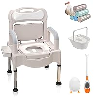 Commode Toilet Chair,Portable Home Bedside Commode Chair Adult Potty Chair for Seniors Height Adjustable Mobile Portable Toilet Supports 660 Lb Indoor Commode with Armrests and Tissue Box
