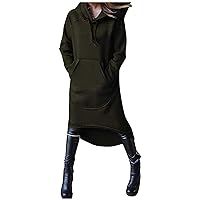 Black Formal Cocktail Dresses for Women,Women Pullover Hooded Solid Color Long Sleeves Long Sweatshirt Dress Wi