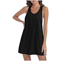 Bargain Finds Prime Clearance Today Scoop Neck Tank Dress for Women, Summer Casual Pullover Tunic Dresses Cute Mini Sundress Beach Cover Up Sun Dresses Clothing Try Before You Buy Black