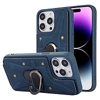 Cards Solt Ring Holder Phone Case for iPhone 14 13 12 11 Pro XS Max XR X 8 7 6 6S Plus SE 2022 2020 Wallet Stand Leather Cover,Blue,for SE 2020(SE 2022)