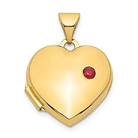 14 kt Yellow Gold Ruby Heart Charm Locket 21 x 15 mm