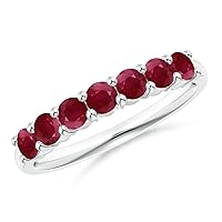 Ruby Round 3.00mm Seven Stone Ring | Sterling Silver 925 With Rhodium Plated | Beautiful Elegent Seven Stone Ring With Timeless Look