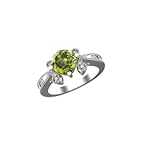 Natural Peridot Gemstone Ring For Women And Girls Cubic Zirconia Ring 925 Sterling Silver Ring Stone Size 6x6 MM Stone Weight 0.70 CTW