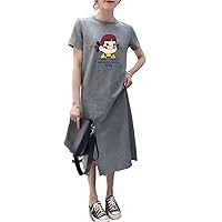 Short-Sleeved Dress Women's Casual Covering Belly Large Size Loose mid-Length Over-The-Knee Bottoming T-Shirt