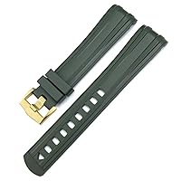 19mm 20mm 21mm Curved End Fluorous Rubber Watch Band Fit for Omega Speedmaster Moon Watch for Seamaster 300 AT150 Soft Bracelet (Color : Green Gold Buckle, Size : 20mm)