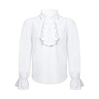 Kids Boys Girls Long Sleeve Button-Down Shirt Top Renaissance Medieval Ruffle Lace Shirt Top Steampunk Vintage Costume