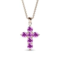 0.66 ctw Natural Round Amethyst Cross Pendant 14K Gold. Included 18 inches 14K Gold Chain.