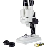 AmScope Kids SE100Z-LED Portable Binocular Stereo Microscope, WF10X and WF20x Eyepieces, 20X and 40X Magnification, 2X Objective, LED Light Source, Reversible Black/White Stage Plate, Battery-Powered