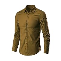 Men's Dress Shirts Banded Collar Solid Button Down Long Sleeve Shirt Wrinkle Free Stretch Formal Performance Business Tops