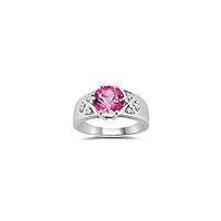 0.06 Cts Diamond & 2.12 Cts AAA Pure Pink Topaz Ring in 10K White Gold