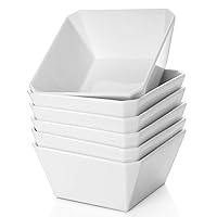 Porcelain Cereal Bowls, 16 oz Square Serving Bowls Set, 5 Inch White Ceramic Bowls for Salad, Soup, Snack, Dessert and Marmalade, Dishwasher & Microwave Safe, Set of 6