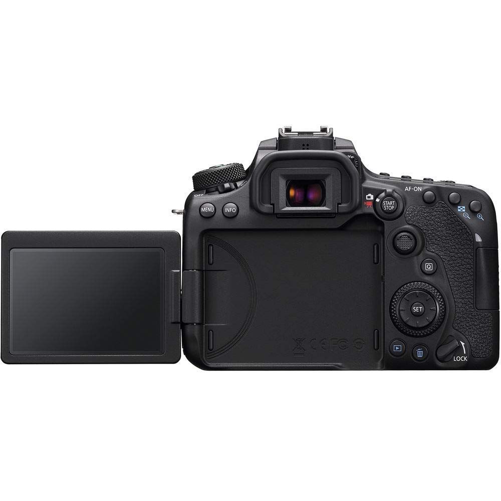 Canon EOS 90D DSLR Camera with 18-135mm Lens (3616C016) + EF-S 55-250mm Lens + 4K Monitor + Pro Headphones + Pro Mic + 2 x 64GB Memory Card + Case + Corel Photo Software + Pro Tripod + More (Renewed)