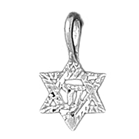 14K White Gold Star of David with Chai Pendant