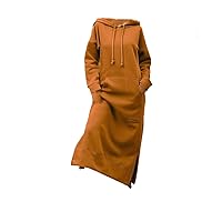 Autumn and Winter New Loose Size Knitted Hooded Long Dress Plush Sweater Casual Fashion Dress Large Pocket Skirt