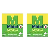 Midol Complete Caffeine Free Caplets 24ct Complete Caffeine Free Menstrual Pain Relief Caplets with Acetaminophen, Provides Headache Relief and Period Cramps Relief, 24 Count (Pack of 2)