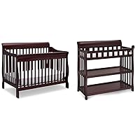 Canton 4-in-1 Convertible Crib - Easy to Assemble, Espresso Cherry & Eclipse Changing Table with Changing Pad, Espresso Cherry