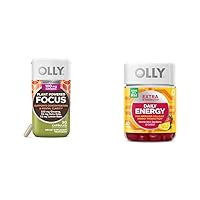 OLLY Focus Adaptogen Ginseng Gotu Kola Mood Support 30ct & Extra Strength Daily Energy B12 CoQ10 Goji Berry 60ct