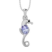Seahorse Fish Pendant! 7X5mm Oval Shape Tanzanite and 2mm Round Black Spinel 925 Sterling Silver 18