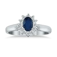 6x4MM Sapphire and Diamond Flower Ring in 10K White Gold