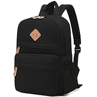 Black Backpack for Women Men Unisex Lightweight Small Canvas Travel 14'' Laptop Backpacks Gift for Girls Boys Toddler School Bag Teens Bookbag Carry On Gym Bag Casual Back Pack