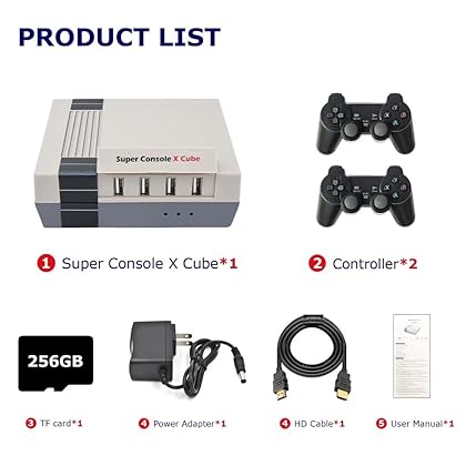 Kinhank Retro Game Console,Super Console X Cube Emulator Console with 117,000+ Games,Game Consoles Support 4K HD Output,4 USB Port,Up to 5 Players,LAN/WiFi,2 Gamepads,Best Gifts(256GB)