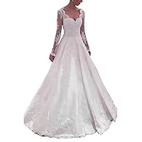 Plus Size Sequins Illusion Backless Bridal Ball Gowns Train Lace Wedding Dresses for Bride Long Sleeve