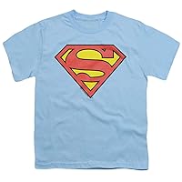 Superman Logo Youth/Big Kids 7+ Years Unisex Boy Girl Short Sleeve Graphic T-Shirt & Stickers (Small) Light Blue