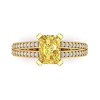 Clara Pucci 2.8 ct Emerald Cut Solitaire W/Accent split shank Yellow Simulated Diamond Anniversary Promise Wedding ring 18K Yellow Gold