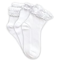 Jefferies Socks Girls' Seamless Eyelet Lace Ruffle Bubble Stitch Ankle Socks 3 Pair Pack