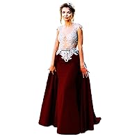 Women's Lace Appliques Prom Dress Mermaid Formal Evening Gowns with Detachable Train