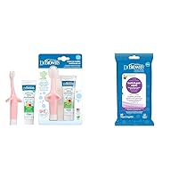 Dr. Brown's Infant-to-Toddler Training Toothbrush Set, Pink Elephant with Fluoride-Free Apple Pear Baby Toothpaste, 0-3 Years & Tooth and Gum Wipes, 30 Count