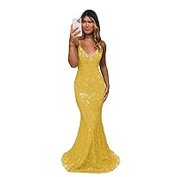 Women's Spaghetti Strap Sparkly Sequin Prom Dresses Long Mermaid Glitter Formal Party Dress for Women PU134
